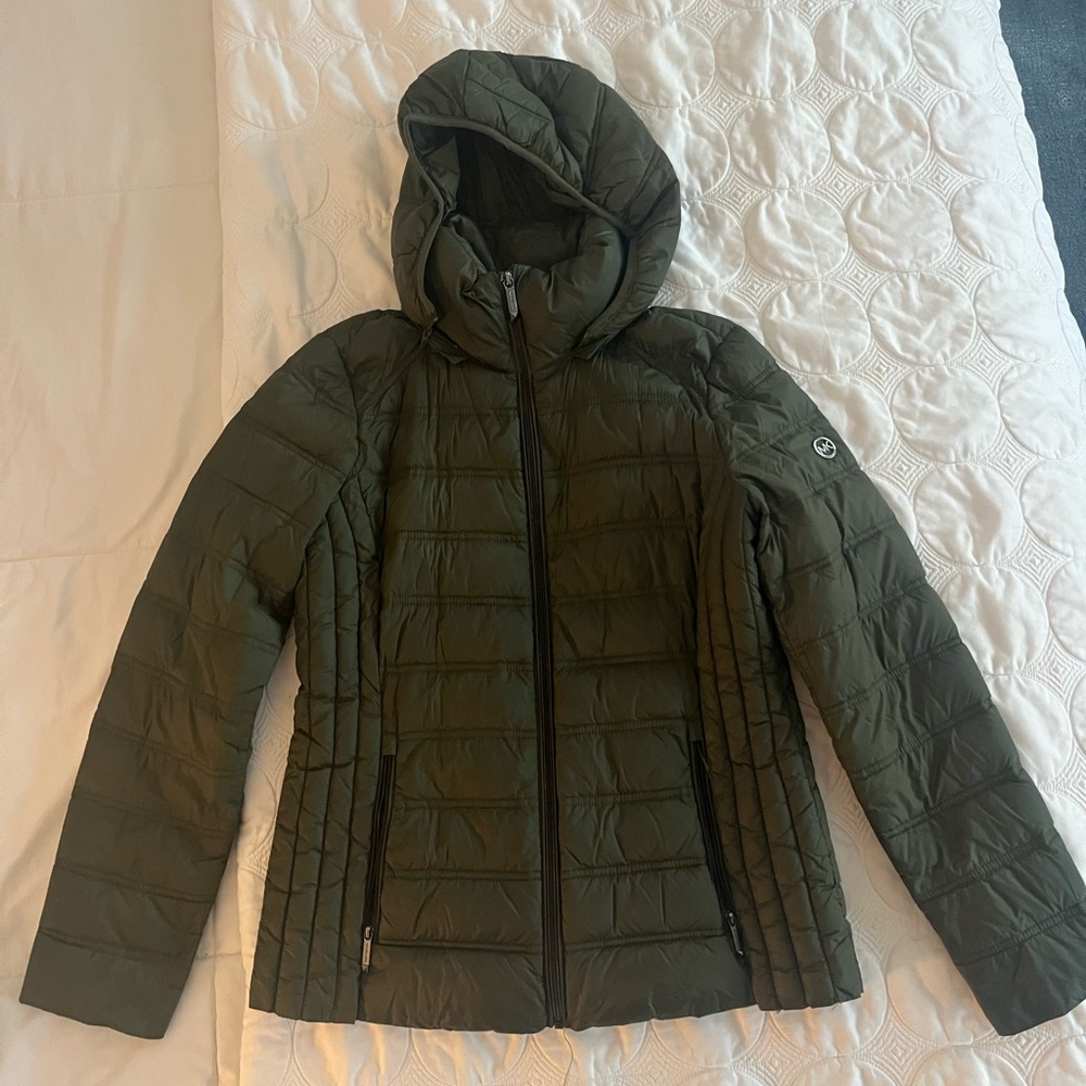 Michael Kors Olive Hooded Puffer Jacket